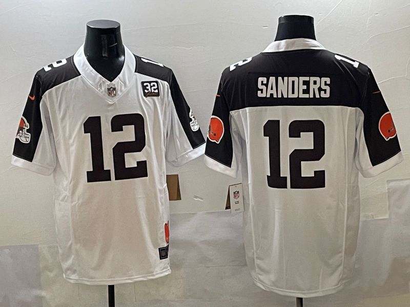 Men 2025 Cleveland Browns #12 Sanders white 3th generation Throwback Nike Limited NFL Jersey style 003